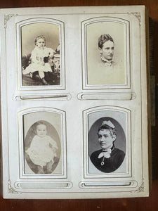 Large leather photo album with cabinet cards CDV and tintypes