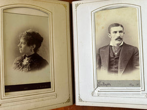 Large leather photo album with cabinet cards CDV and tintypes