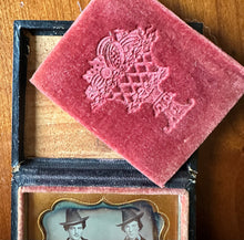 Load image into Gallery viewer, Two Men Unusual Hats Sealed 1/9 Daguerreotype Photo Handsome Friends 1850s
