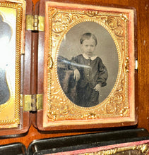 Load image into Gallery viewer, 1/6 &amp; 1/9 Tintypes in Union Cases Woman / Mother &amp; Boy(s)
