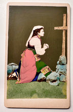 Load image into Gallery viewer, Painted CDV from Rome Studio Mourning Woman at Husband's Grave Rare
