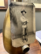 Load image into Gallery viewer, Armed Cowboy Or Scout - Fringed Jacket &amp; Rifle Antique Tintype Photo 1800s
