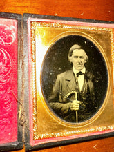 Load image into Gallery viewer, 1/6 Ambrotype Older Man Holding Cane / Walking Stick - Full Case, 1850s
