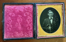 Load image into Gallery viewer, 1/6 Ambrotype Older Man Holding Cane / Walking Stick - Full Case, 1850s
