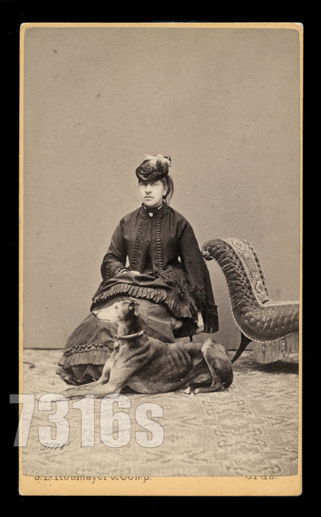 Excellent CDV Photo Woman & Greyhound or Whippet Dog 1860s