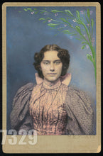 Load image into Gallery viewer, Beautiful Victorian Girl Tinted Dress Painted Background 1890s Photo Folk Art
