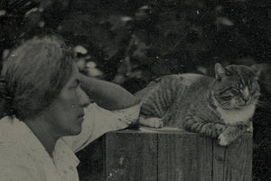 Wonderful Tintype Woman with Pet Tabby Cat