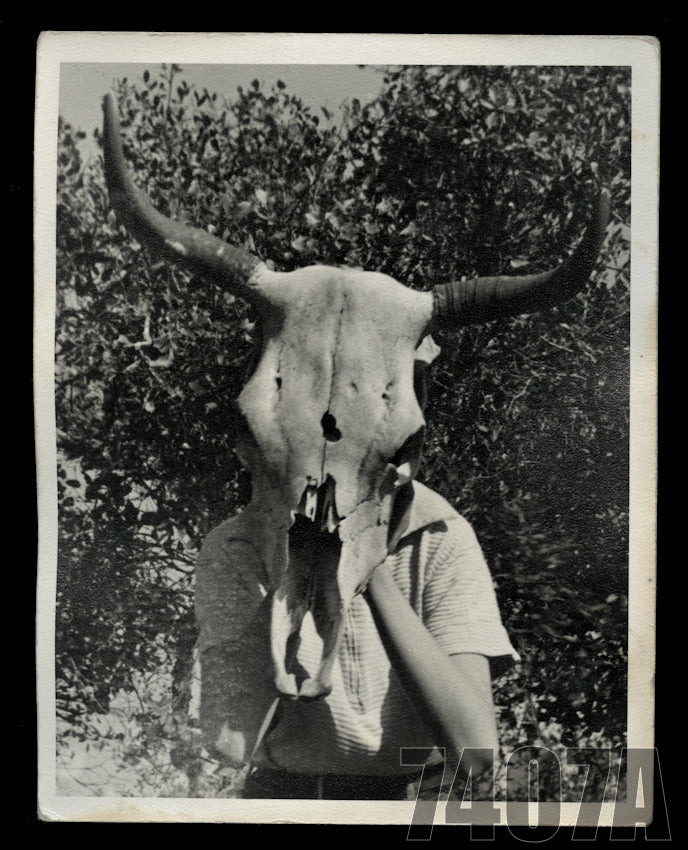 Unusual & Awesome Vintage Snapshot Photo Skull Head Girl