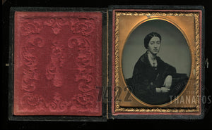 1/6 Ambrotype Beautiful Woman in Mourning Dress & Cross 1850s
