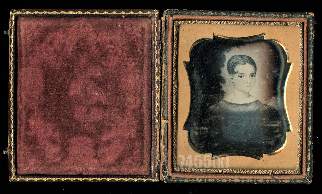 Daguerreotype of a Folk Art Painting of a Young Girl 1830s 1850s