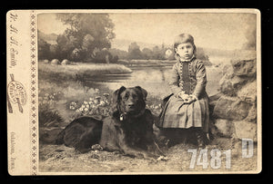 ID'd Little Girl with Her Big Dog 1880s Cabinet Card Iowa