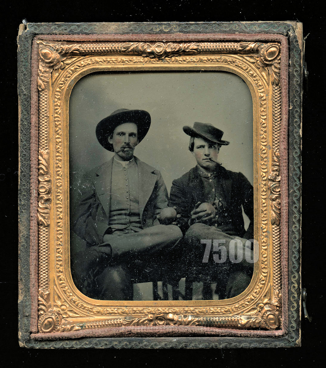 Possible Extremely Rare Tintype Civil War Soldiers Holding Persimmon Fruit