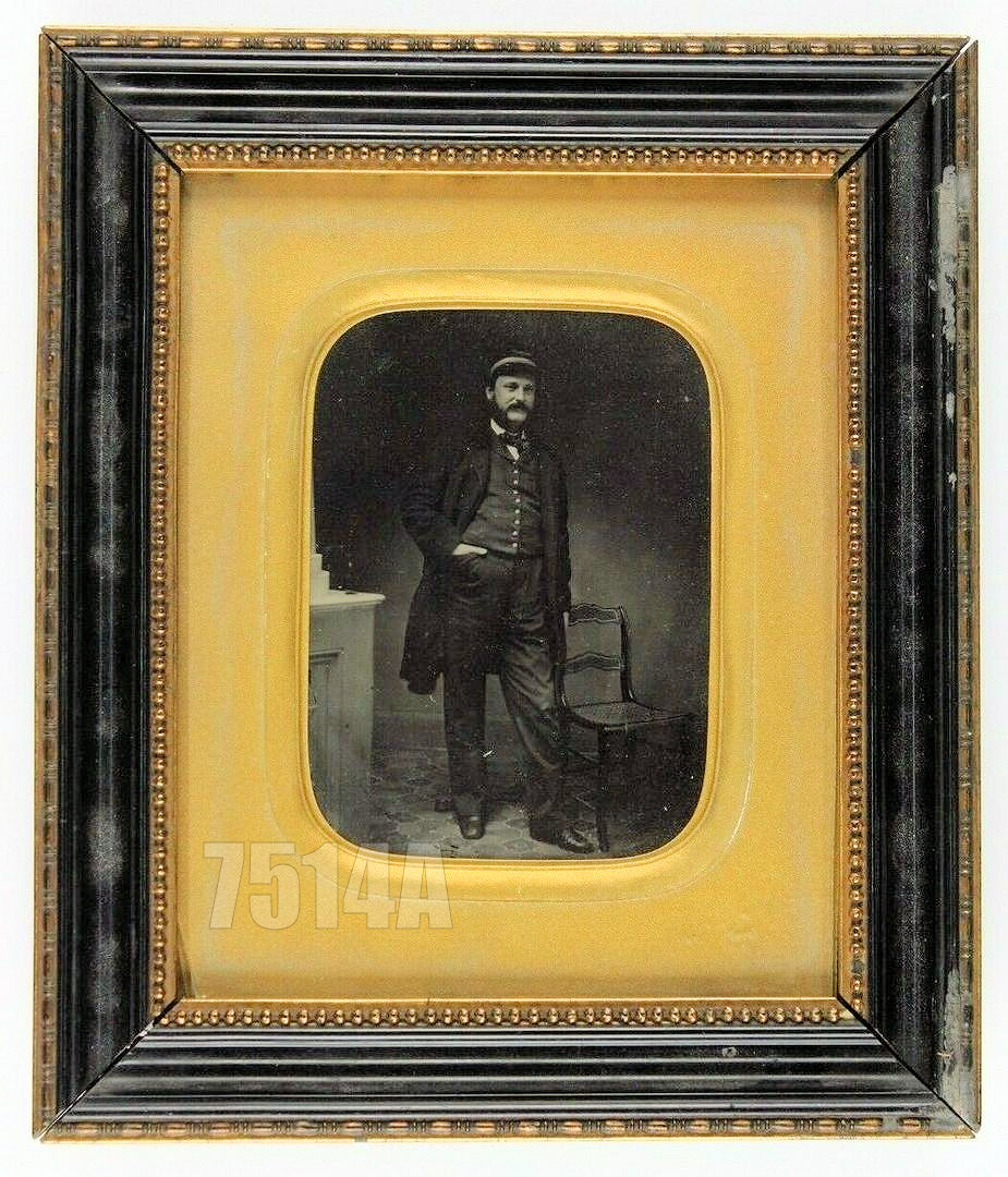 Rare HALF PLATE 1850s Ambrotype of a SEA CAPTAIN in Period Wall Frame