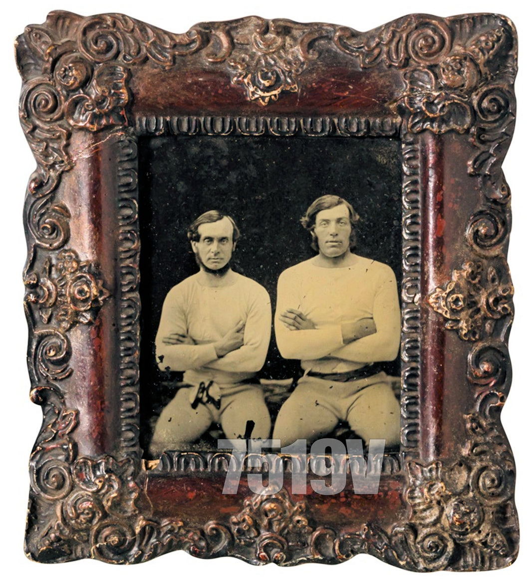 Two Boxers (?) Large Framed Ambrotype 1850s Rare Sport Boxing Antique Photo Men