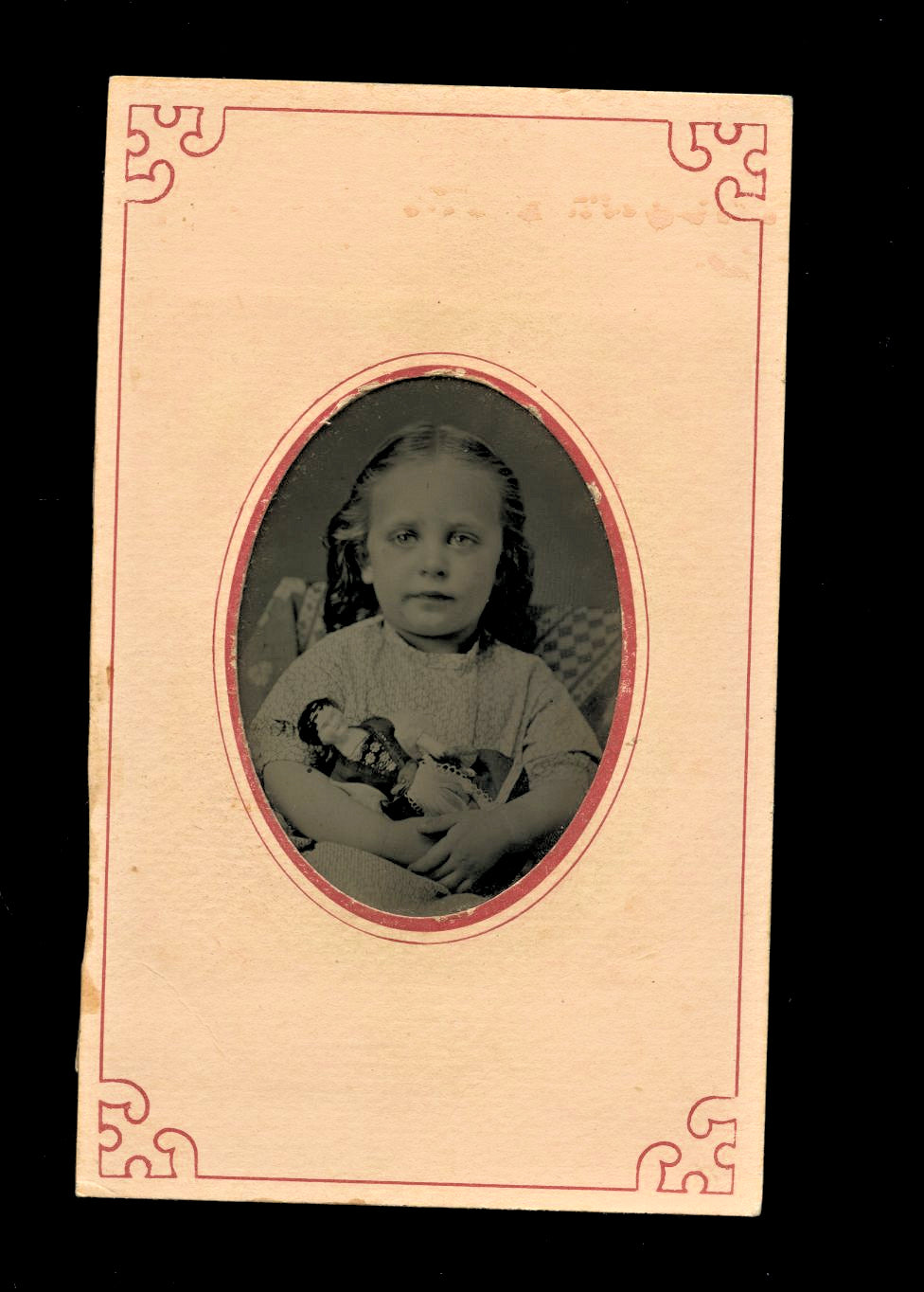 Little Girl Holding Her China Doll Antique Tintype Photo 1800s