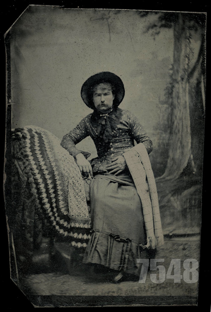 Very Unusual Tintype Man Dressed as a Woman 1870s