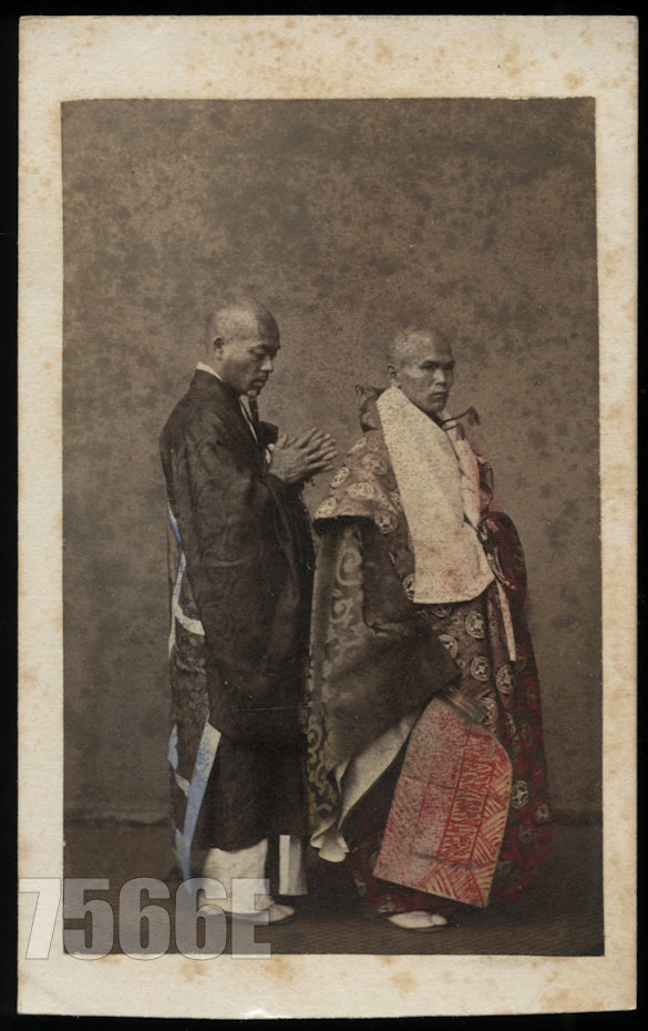 Tinted CDV Japanese Priest and Attendant 1860s Japan