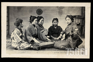 1860s CDV Group of Japanese Women Playing KOTO Music Instrument
