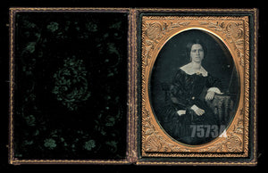 1/4 Cased Daguerreotype of Beautiful Woman Painted Gold Jewelry 1850s