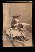 Load image into Gallery viewer, Cute Funny Cabinet Card Photo Girl Reading Newspaper NYC Photographer&#39;s Daughter
