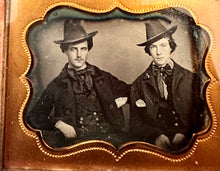 Load image into Gallery viewer, Two Men Unusual Hats Sealed 1/9 Daguerreotype Photo Handsome Friends 1850s
