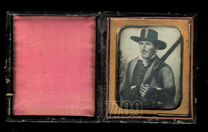 Unusual Daguerreotype of Folk Art Painting - Man or Soldier Holding Shotgun