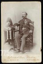 Load image into Gallery viewer, Cabinet Card Indian Wars Era Soldier with Sword, Medals Maine Photographer
