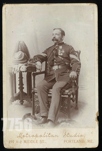 Cabinet Card Indian Wars Era Soldier with Sword, Medals Maine Photographer