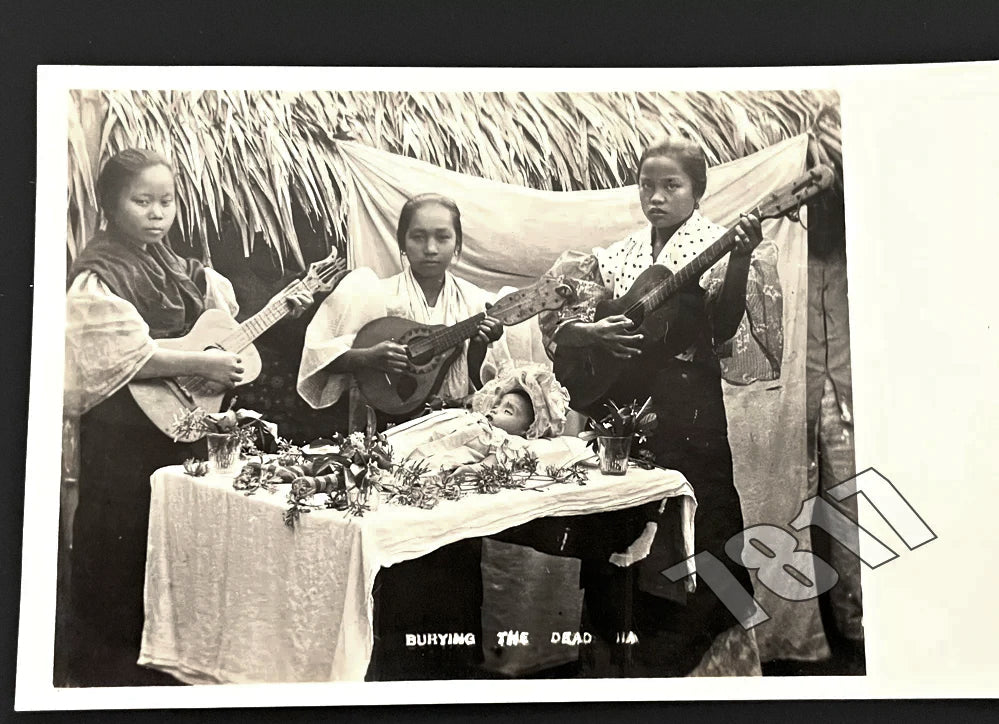 Post Mortem RPPC Women with Guitars and Baby / Philippines