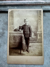 Load image into Gallery viewer, Boy &amp; Cute Obedient Puppy Dog Antique Cabinet Card Photo
