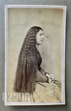 Load image into Gallery viewer, Woman with Long Hair in Profile, 1860s CDV Photo Baldwinsville New York
