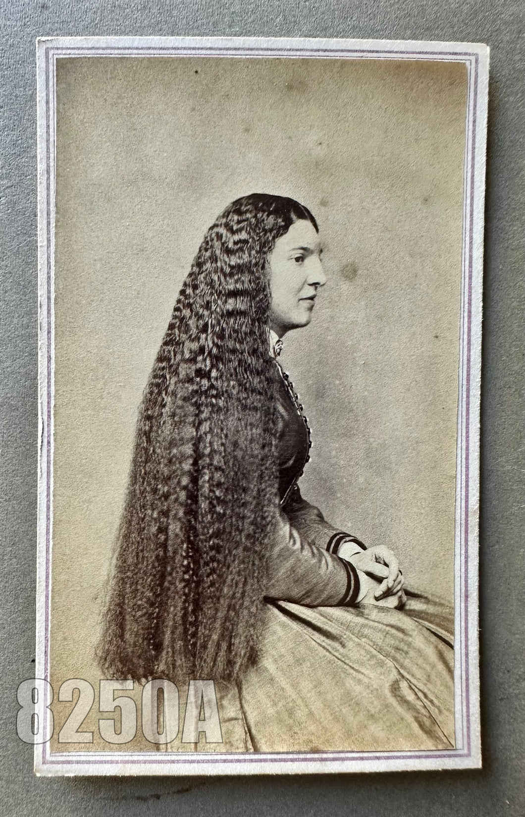 Woman with Long Hair in Profile, 1860s CDV Photo Baldwinsville New York