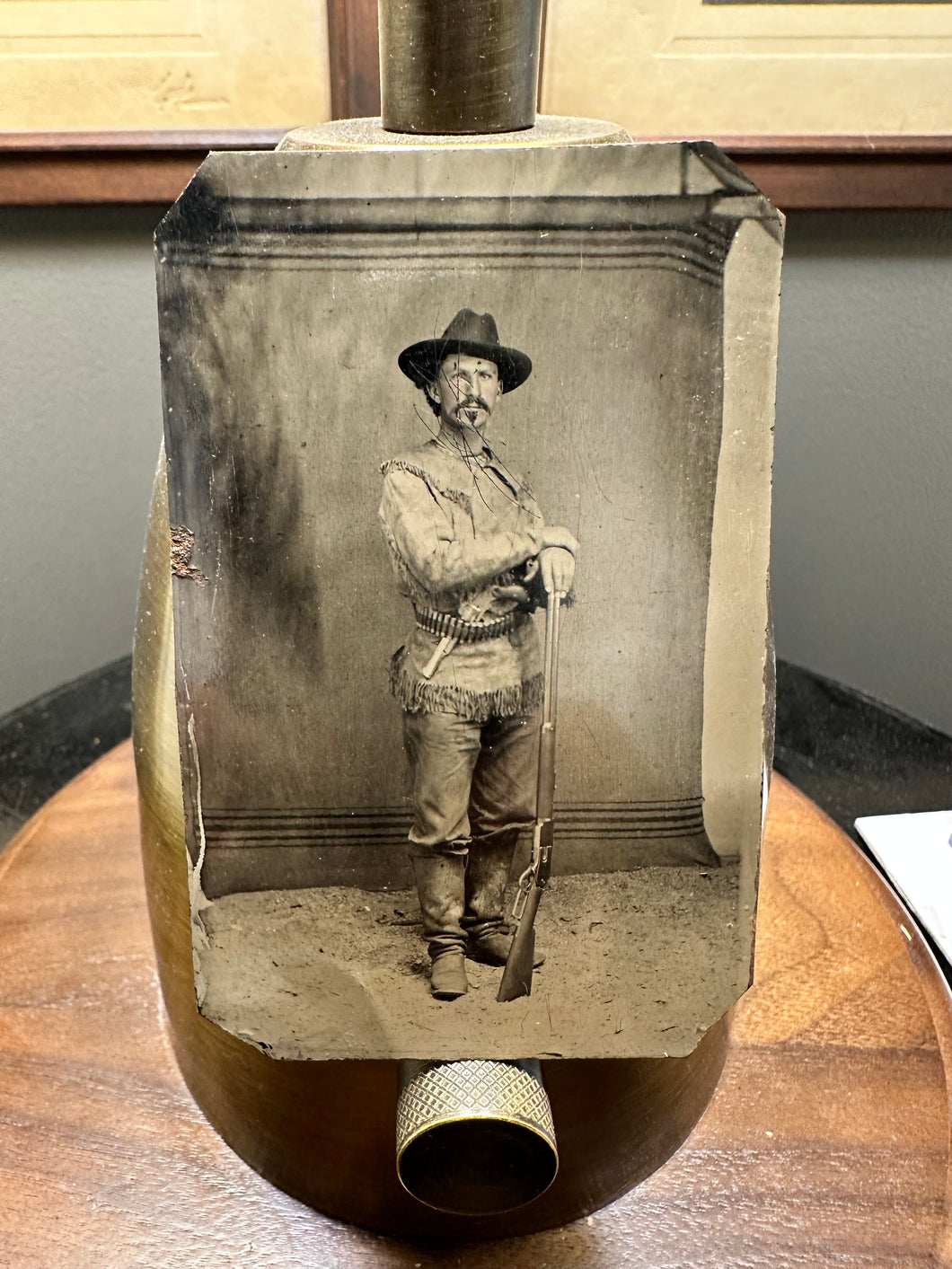 Armed Cowboy Or Scout - Fringed Jacket & Rifle Antique Tintype Photo 1800s