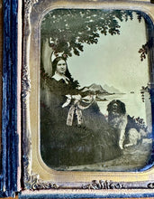 Load image into Gallery viewer, 1/4 Ambrotype Photo Pretty Woman And Her Dog 1850s
