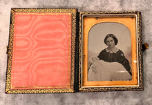 Load image into Gallery viewer, 1/4 Ambrotype Tinted VERY RARE Painted Leather Book Case Post Mortem Int
