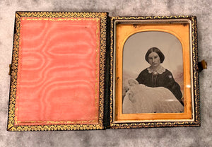 1/4 Ambrotype Tinted VERY RARE Painted Leather Book Case Post Mortem Int
