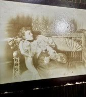 Antique Photo Sleeping or Dead? Woman with Cat in Lap 1890s