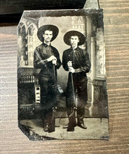 Load image into Gallery viewer, Antique Western Tintype Photo / Armed Cowboys with Rifles &amp; Matching Outfits
