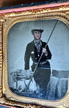 Load image into Gallery viewer, Amazing Outdoorsman Ambrotype Fishing &amp; Camping Gear + Knife 1850s Photo

