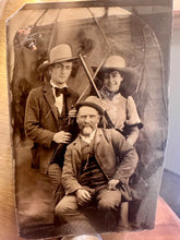 Load image into Gallery viewer, Group of People Holding Guns / Shotgun Smiling Woman &amp; Men 1800s Tintype Photo
