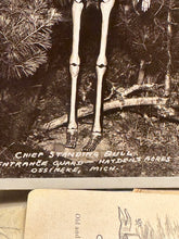 Load image into Gallery viewer, VINTAGE OSSINEKE MICHIGAN RPPC POSTCARD CHIEF STANDING BULL SKELETON
