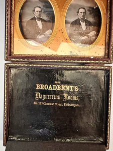 Broadbent Stereo Daguerreotype in Mascher Viewing Case 1/4 Case Philadelphia