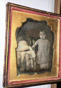 Sealed daguerreotype little boy with summer hat