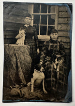 Load image into Gallery viewer, Excellent 1890s Tintype! Girls / Sisters with CAT &amp; Two Dogs
