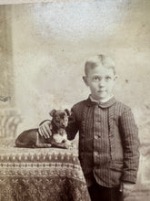 Load image into Gallery viewer, Boy &amp; Cute Obedient Puppy Dog Antique Cabinet Card Photo
