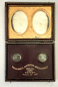 Broadbent Stereo Daguerreotype in Mascher Viewing Case 1/4 Case Philadelphia