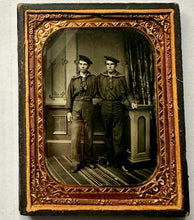 Load image into Gallery viewer, Excellent 1/4 Ruby Ambrotype of Two Civil War Sailor Friends
