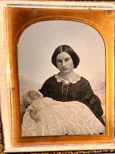 1/4 Ambrotype Tinted VERY RARE Painted Leather Book Case Post Mortem Int