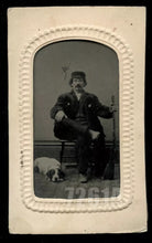 Load image into Gallery viewer, c1865 Tintype of a Hunter &amp; Hunting Dog - Civil War Era 1860s Tintype
