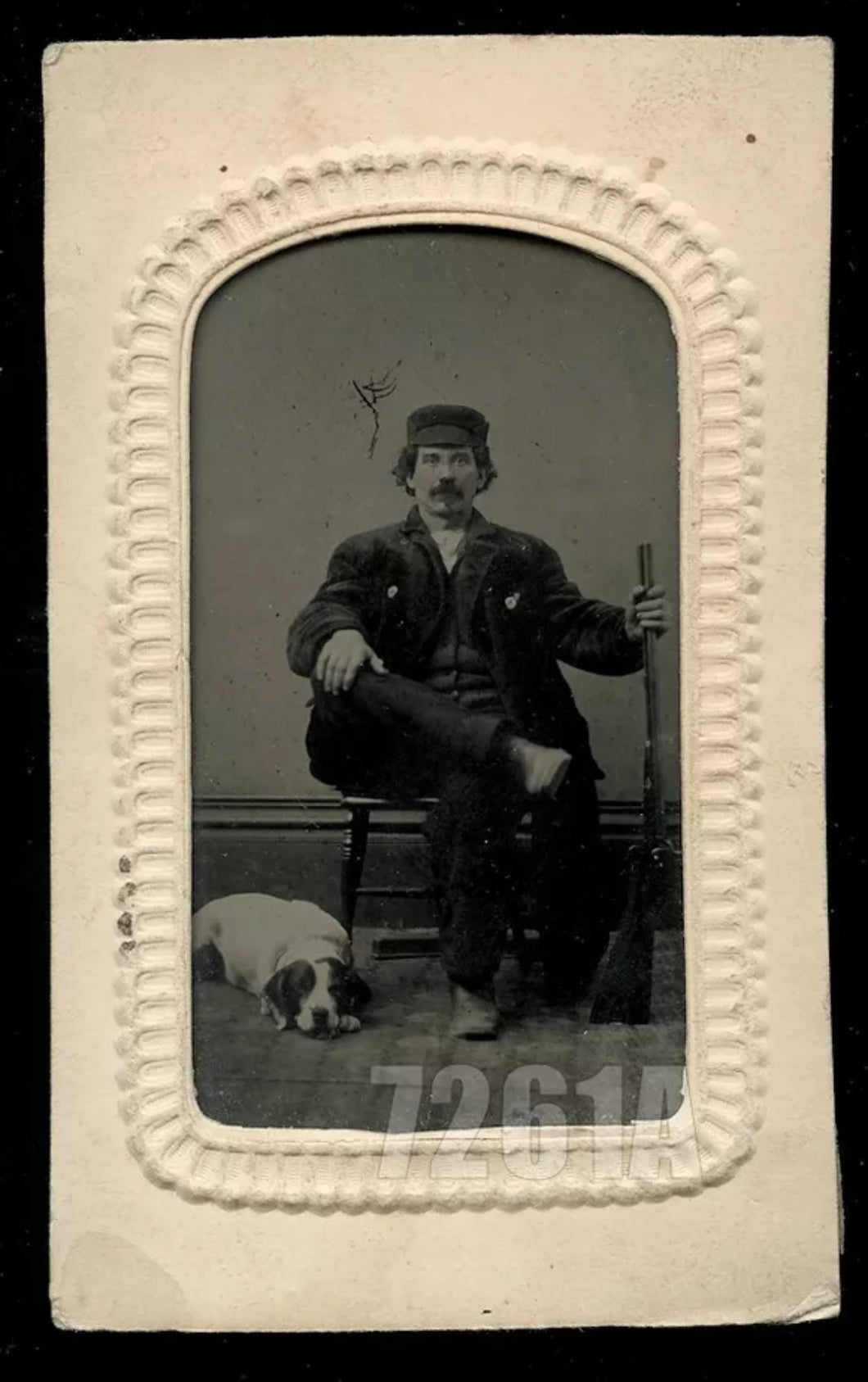 c1865 Tintype of a Hunter & Hunting Dog - Civil War Era 1860s Tintype